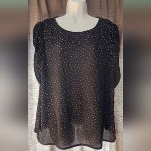 Floral Ruffle Sleeve Mixed Media Shell